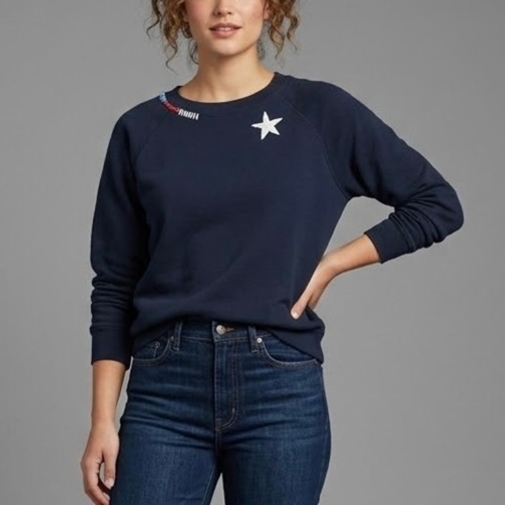 I Stole My Boyfriends Sweatshirt Cotton Navy Blue Embroidered Star Distressed M
